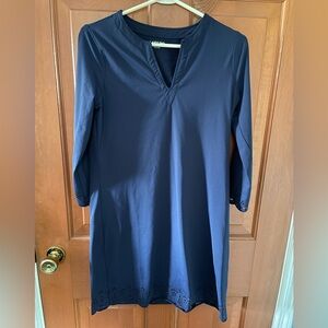 Blue Lands’ End cover up with scalloped edges and cut out detail